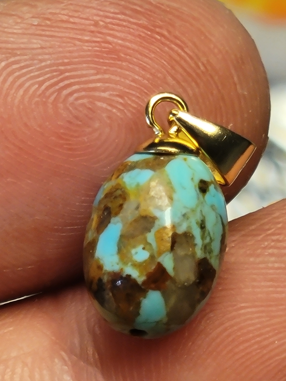 Kingman Turquoise Pendant Polished  Nugget Stabilized 925 Gold Vermeil